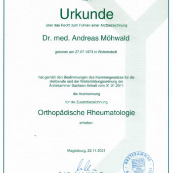 Zusatzbezeichnung Orthopädische Rheumatologie