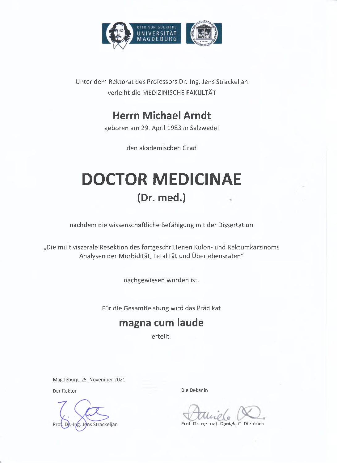 Erfolgreiche Promotionsverteidigung von Dr. med. Michael Arndt